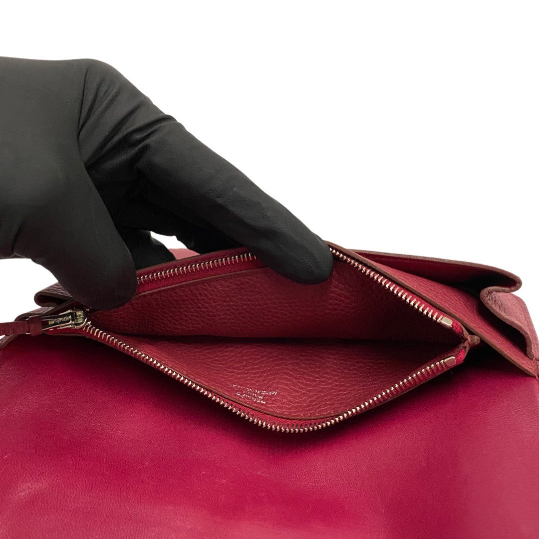 HERMES Long Wallet Purse Taurillon Clemence wine-red Dogon GM