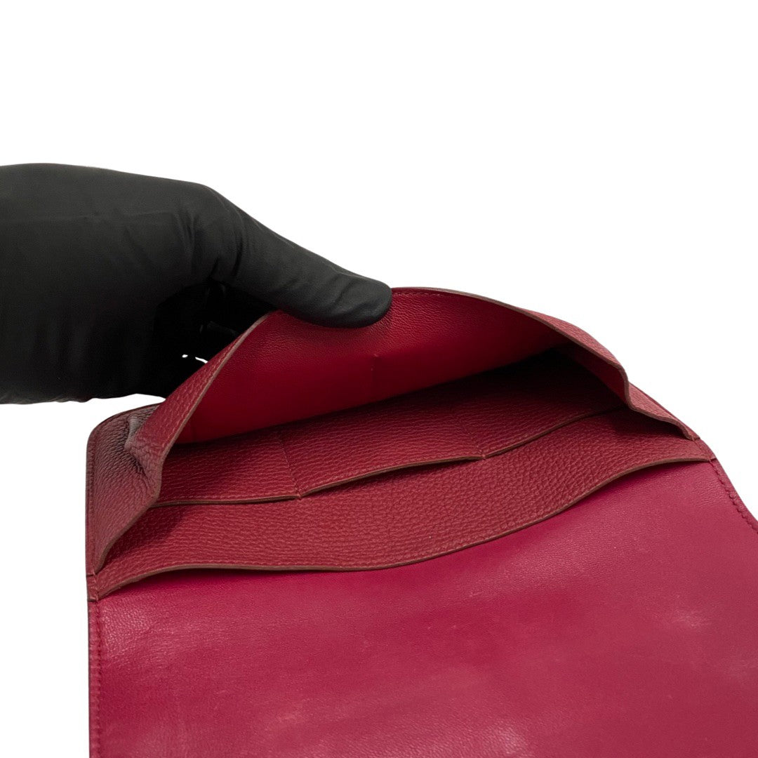 HERMES Long Wallet Purse Taurillon Clemence wine-red Dogon GM