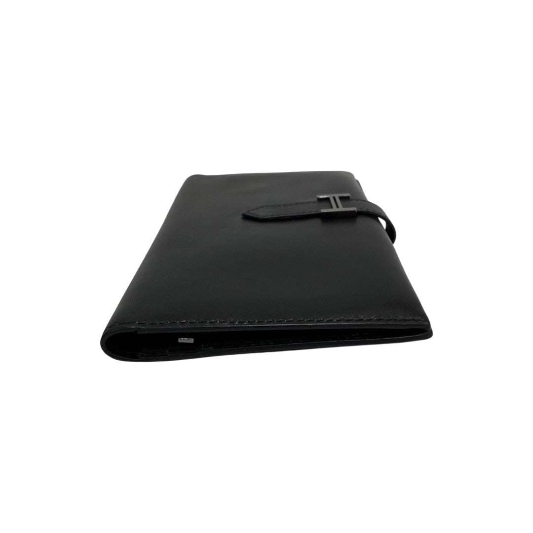 HERMES Long Wallet Purse Calfskin black Bean