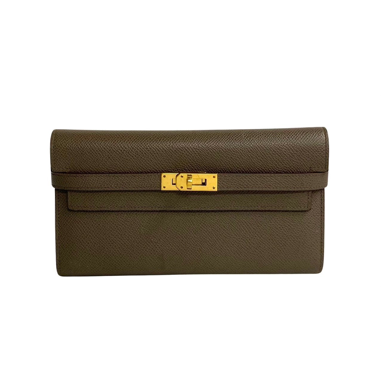 HERMES Long Wallet Purse leather gray Kelly wallet