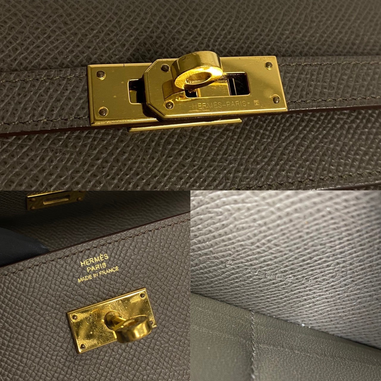 HERMES Long Wallet Purse leather gray Kelly wallet