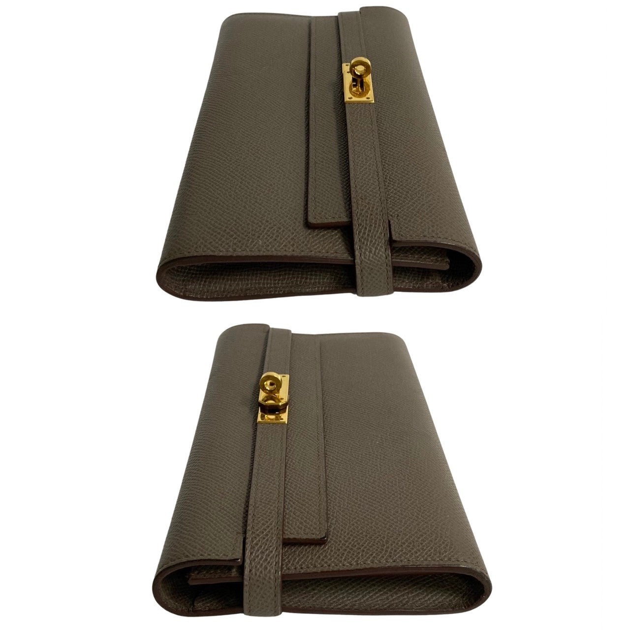 HERMES Long Wallet Purse leather gray Kelly wallet