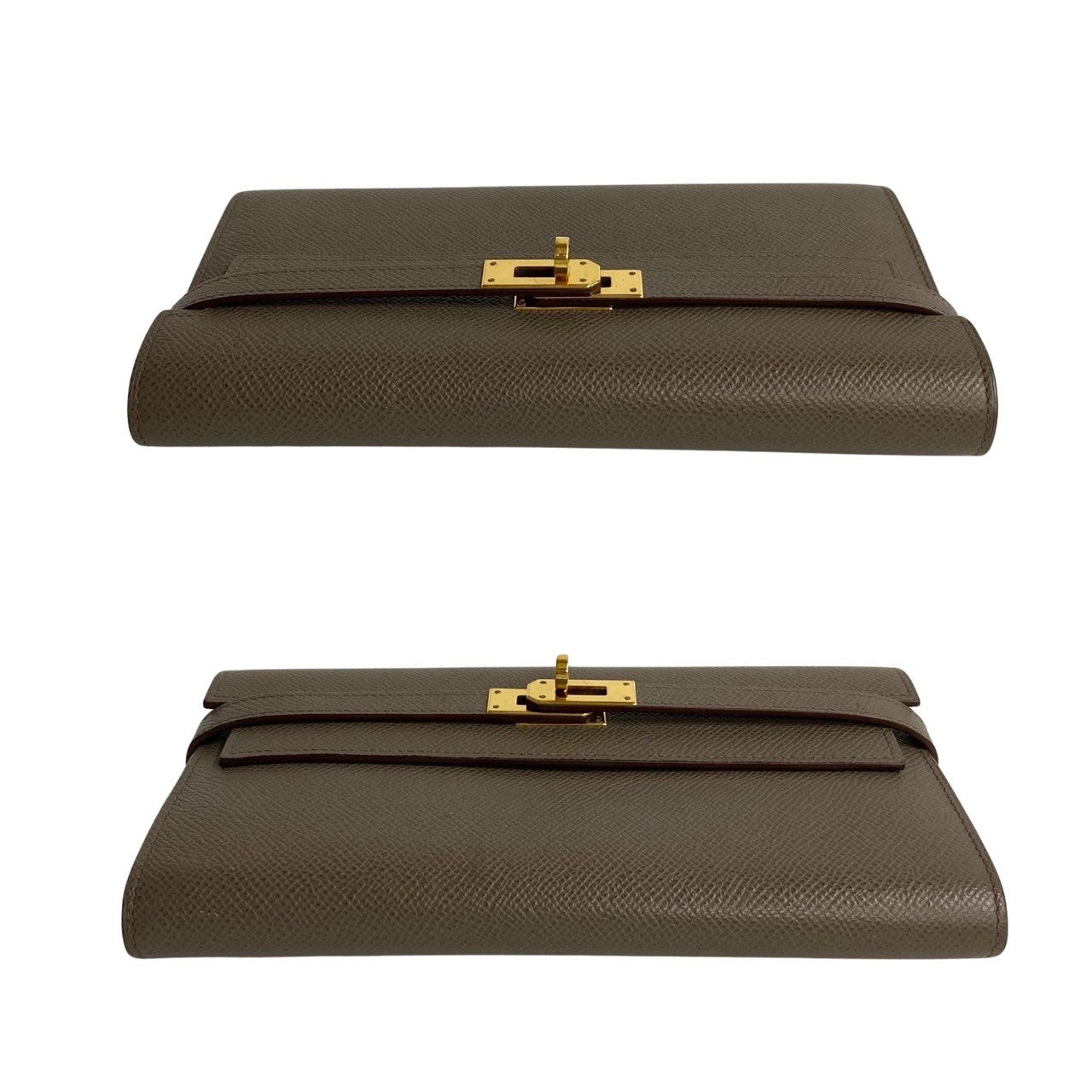 HERMES Long Wallet Purse leather gray Kelly wallet