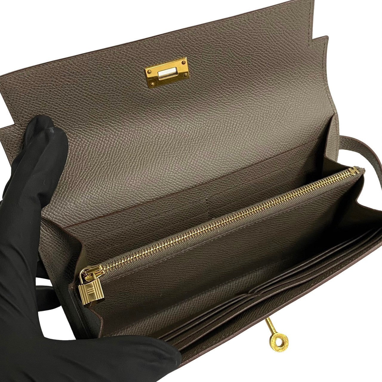 HERMES Long Wallet Purse leather gray Kelly wallet