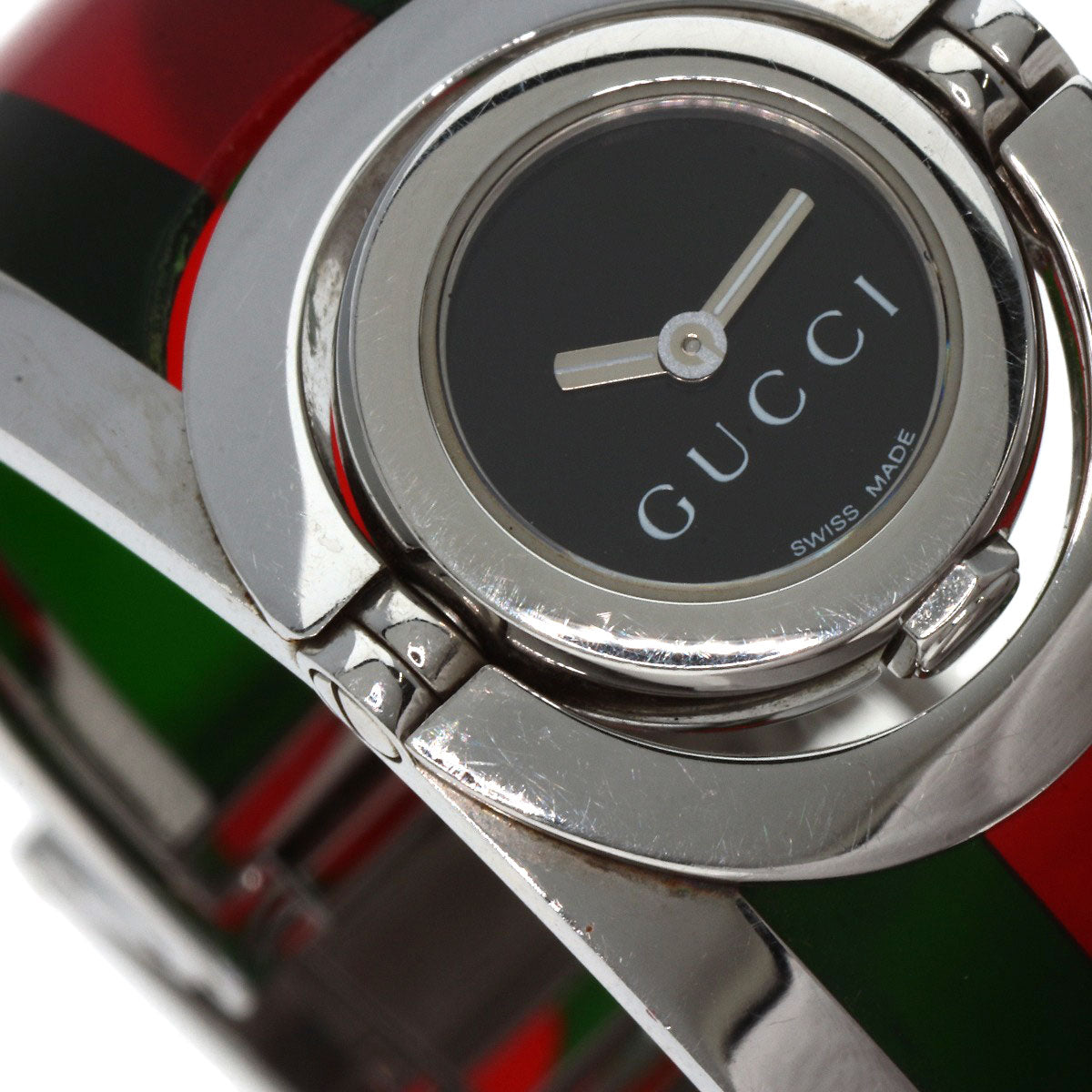 GUCCI Watches Quartz 112 Stainless Steel Silver Twirl black dial