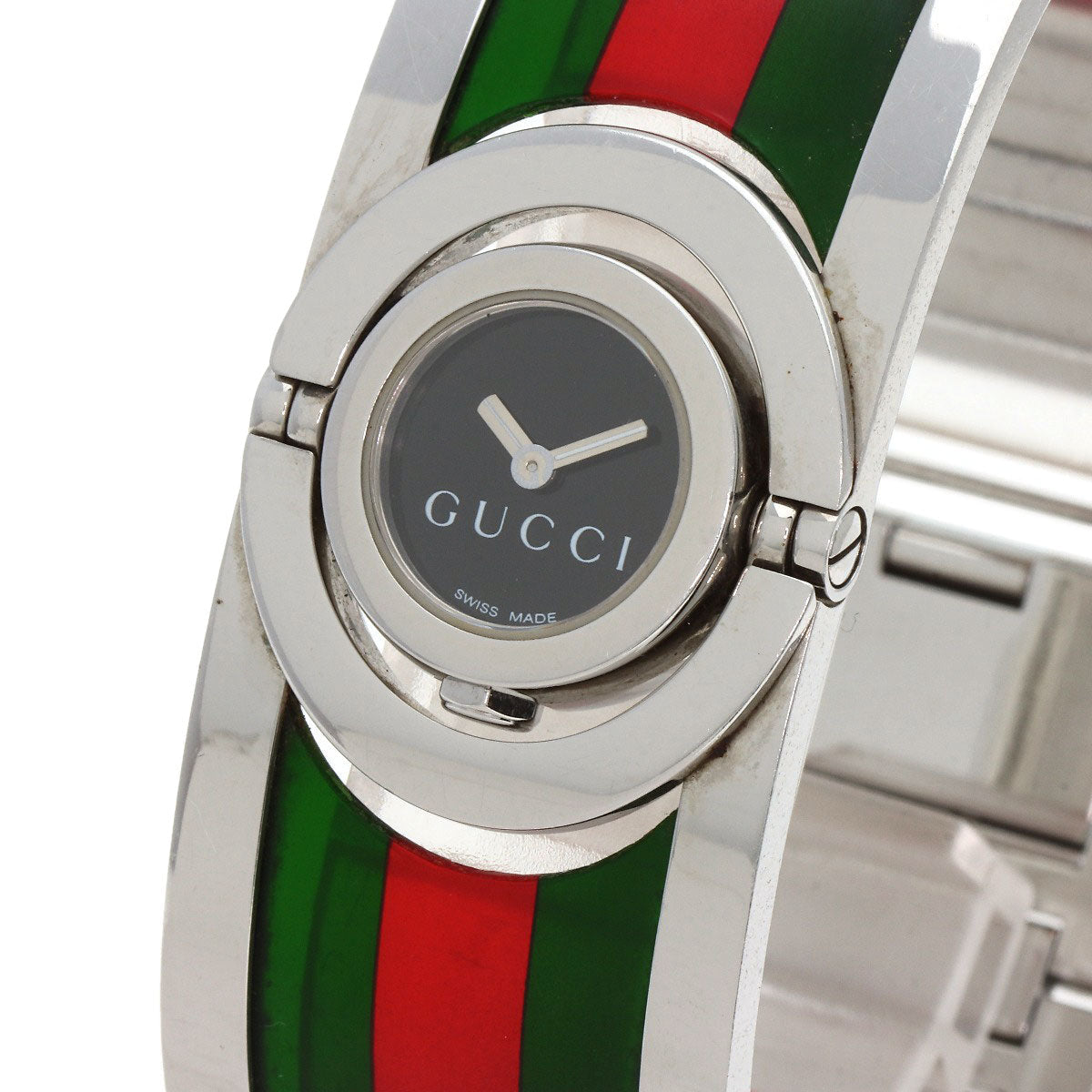GUCCI Watches Quartz 112 Stainless Steel Silver Twirl black dial