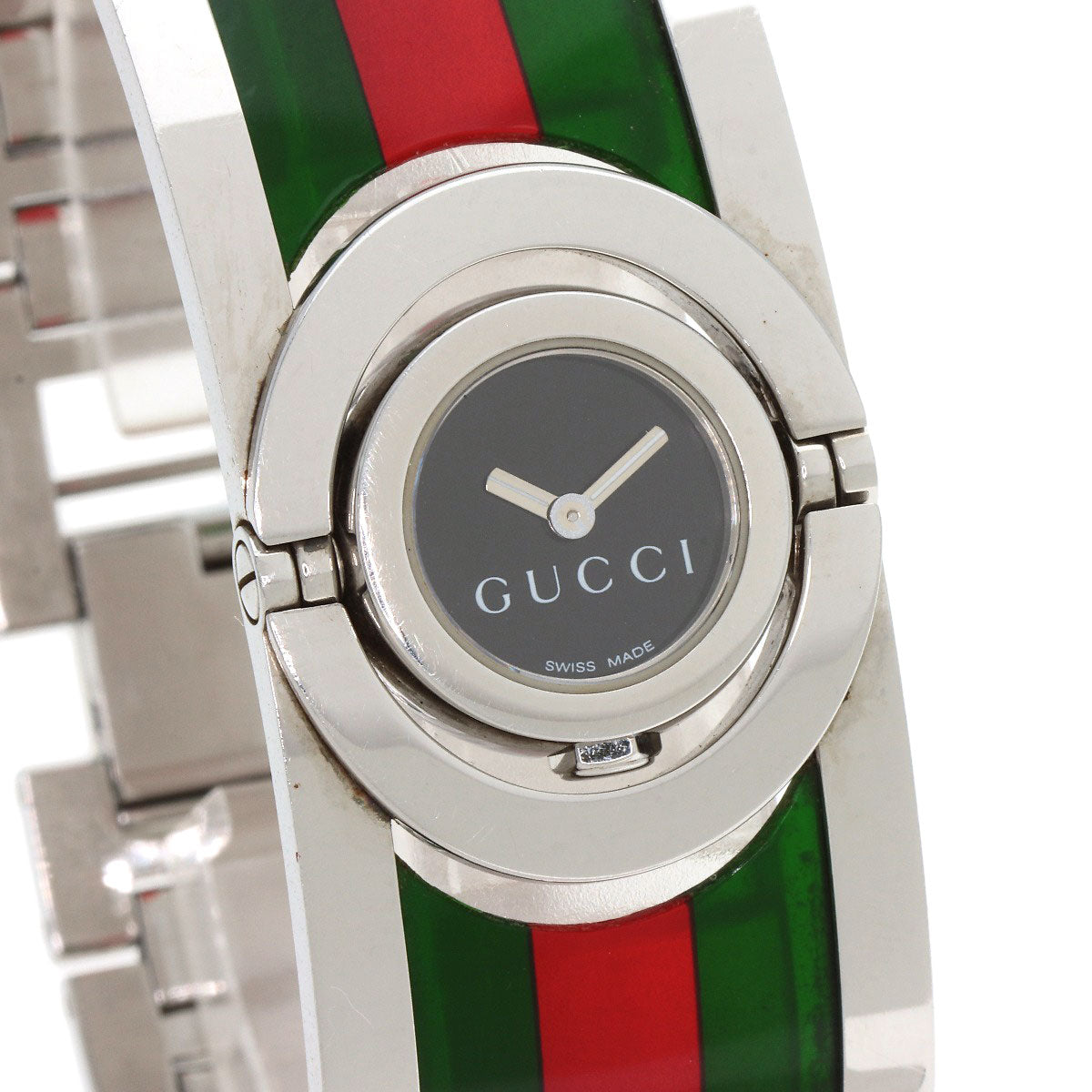 GUCCI Watches Quartz 112 Stainless Steel Silver Twirl black dial