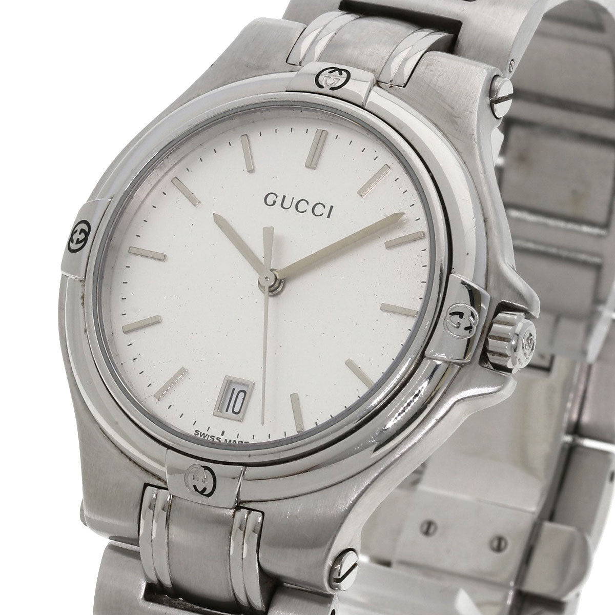 GUCCI Watches Quartz 9040M Stainless Steel , Stainless Steel Silver Round face Silver dial mens Used