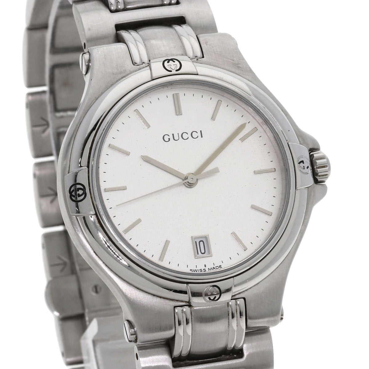 GUCCI Watches Quartz 9040M Stainless Steel , Stainless Steel Silver Round face Silver dial mens Used