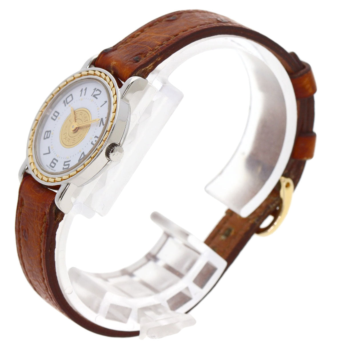 HERMES Watches Quartz Stainless Steel, Leather Silver Serie white dial Women Used
