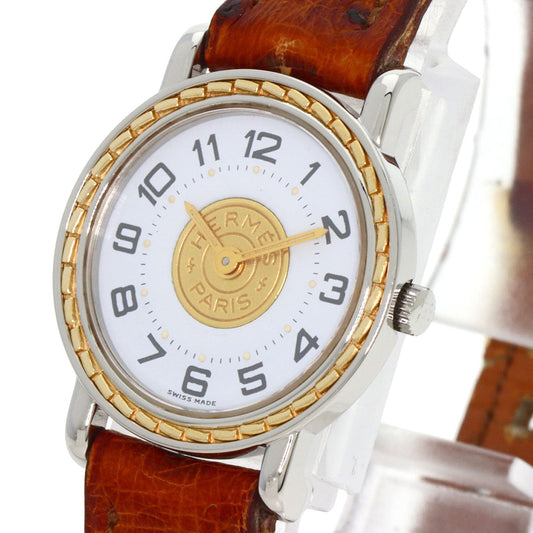 HERMES Watches Quartz Stainless Steel, Leather Silver Serie white dial Women Used