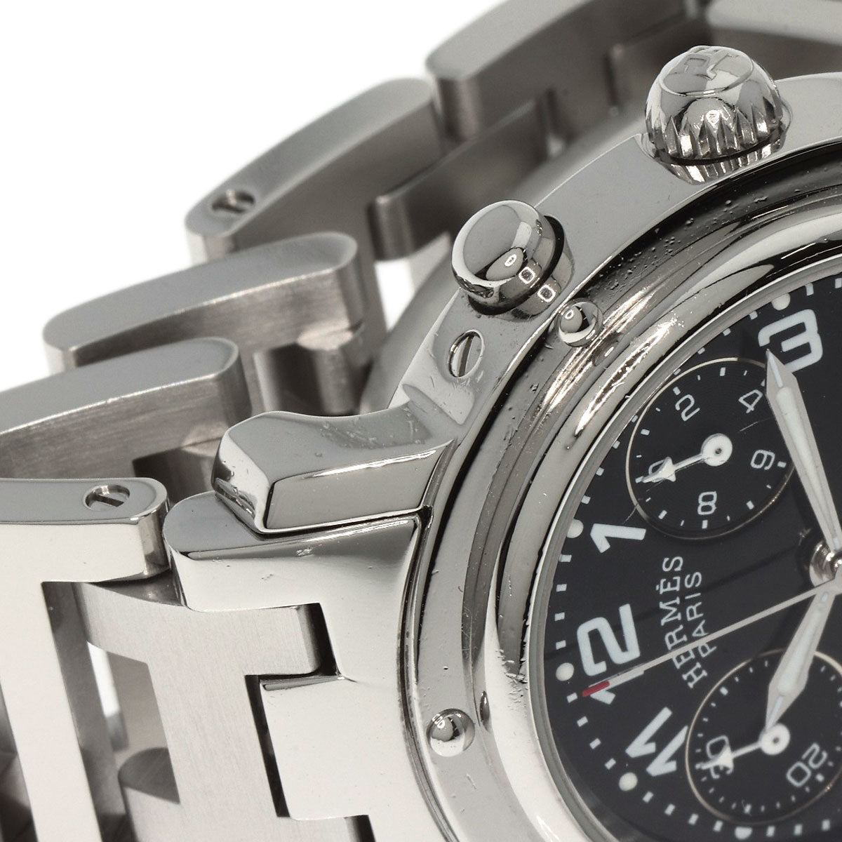 HERMES Watches Quartz CL1.310 Stainless Steel , Stainless Steel Silver Clipper Chrono black dial Women Used