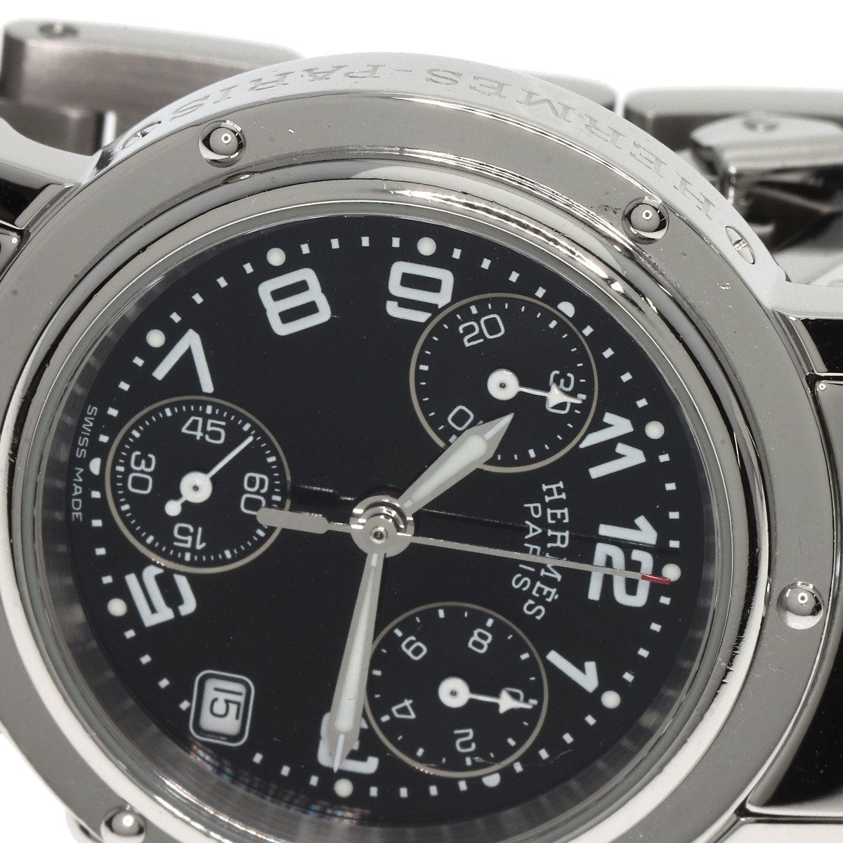 HERMES Watches Quartz CL1.310 Stainless Steel , Stainless Steel Silver Clipper Chrono black dial Women Used