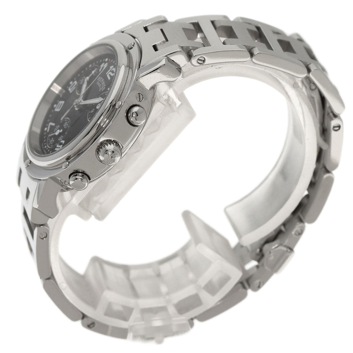 HERMES Watches Quartz CL1.310 Stainless Steel , Stainless Steel Silver Clipper Chrono black dial Women Used