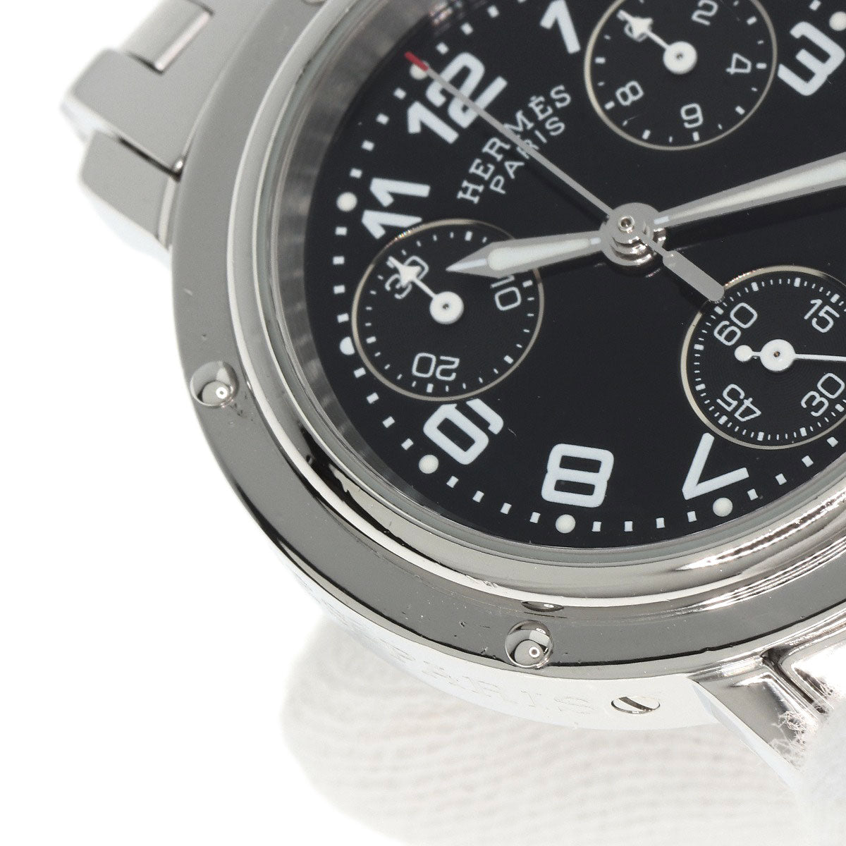 HERMES Watches Quartz CL1.310 Stainless Steel , Stainless Steel Silver Clipper Chrono black dial Women Used