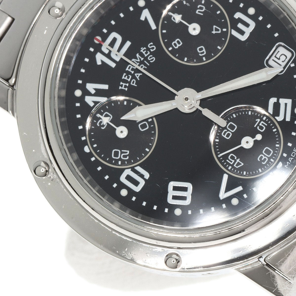 HERMES Watches Quartz CL1.310 Stainless Steel , Stainless Steel Silver Clipper Chrono black dial Women Used
