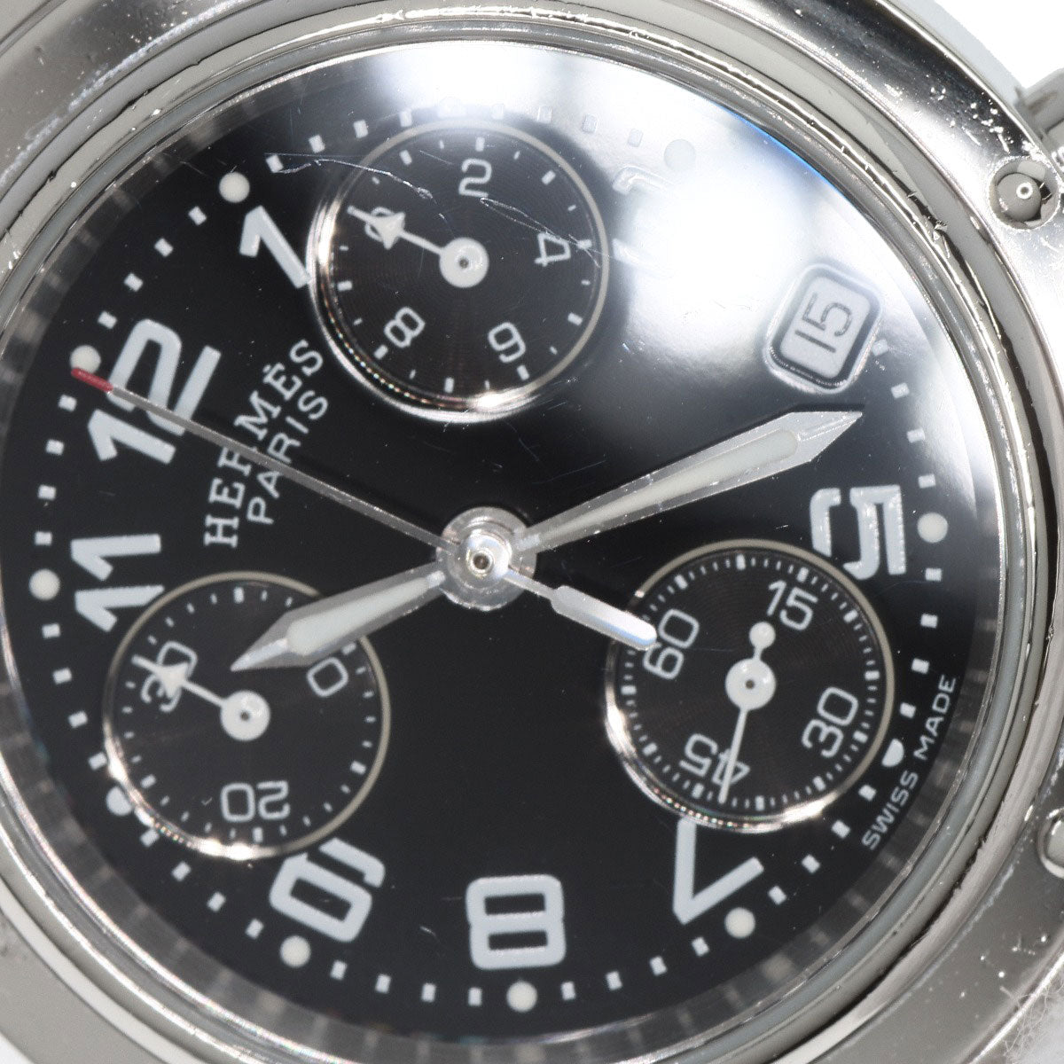 HERMES Watches Quartz CL1.310 Stainless Steel , Stainless Steel Silver Clipper Chrono black dial Women Used