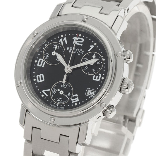 HERMES Watches Quartz CL1.310 Stainless Steel , Stainless Steel Silver Clipper Chrono black dial Women Used