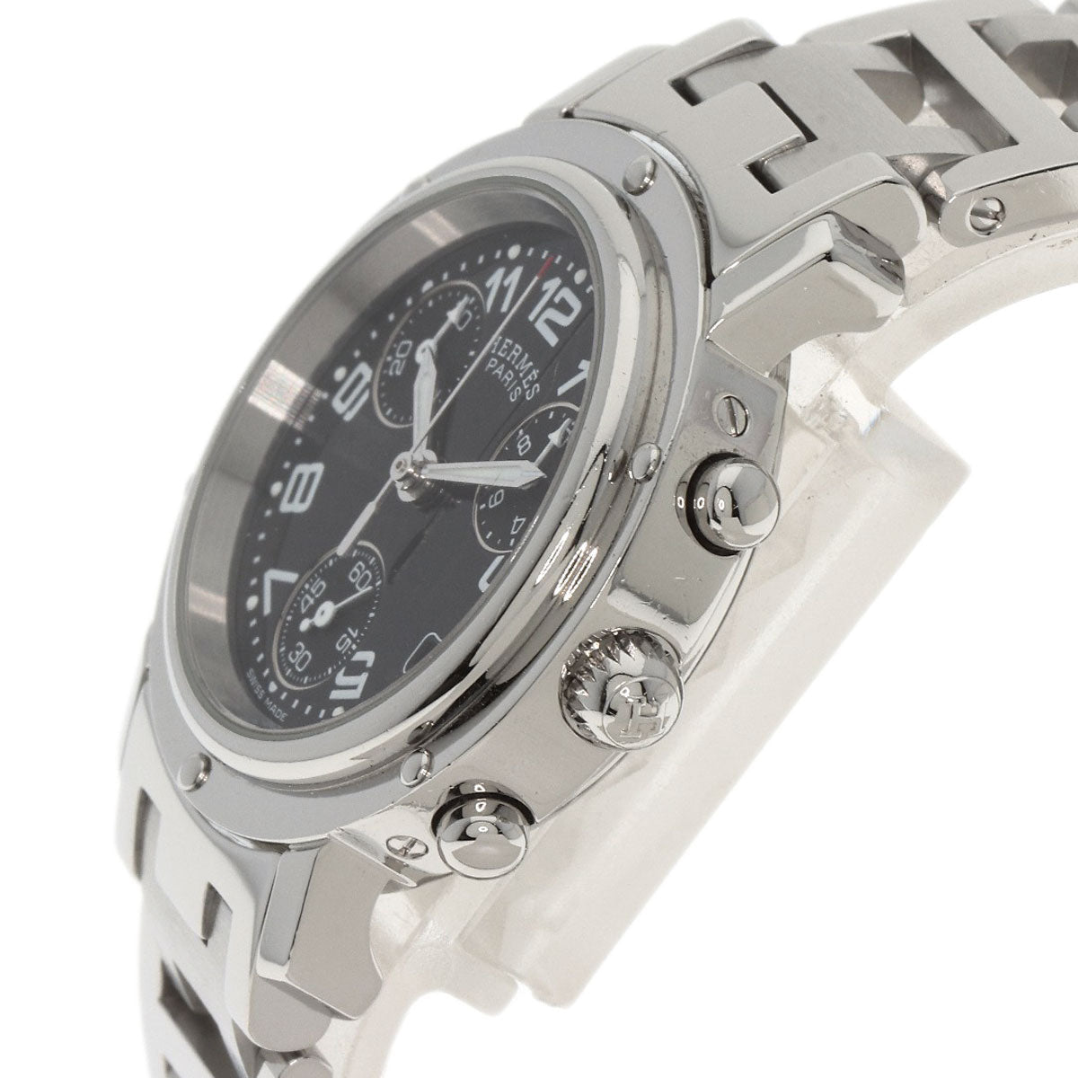 HERMES Watches Quartz CL1.310 Stainless Steel , Stainless Steel Silver Clipper Chrono black dial Women Used
