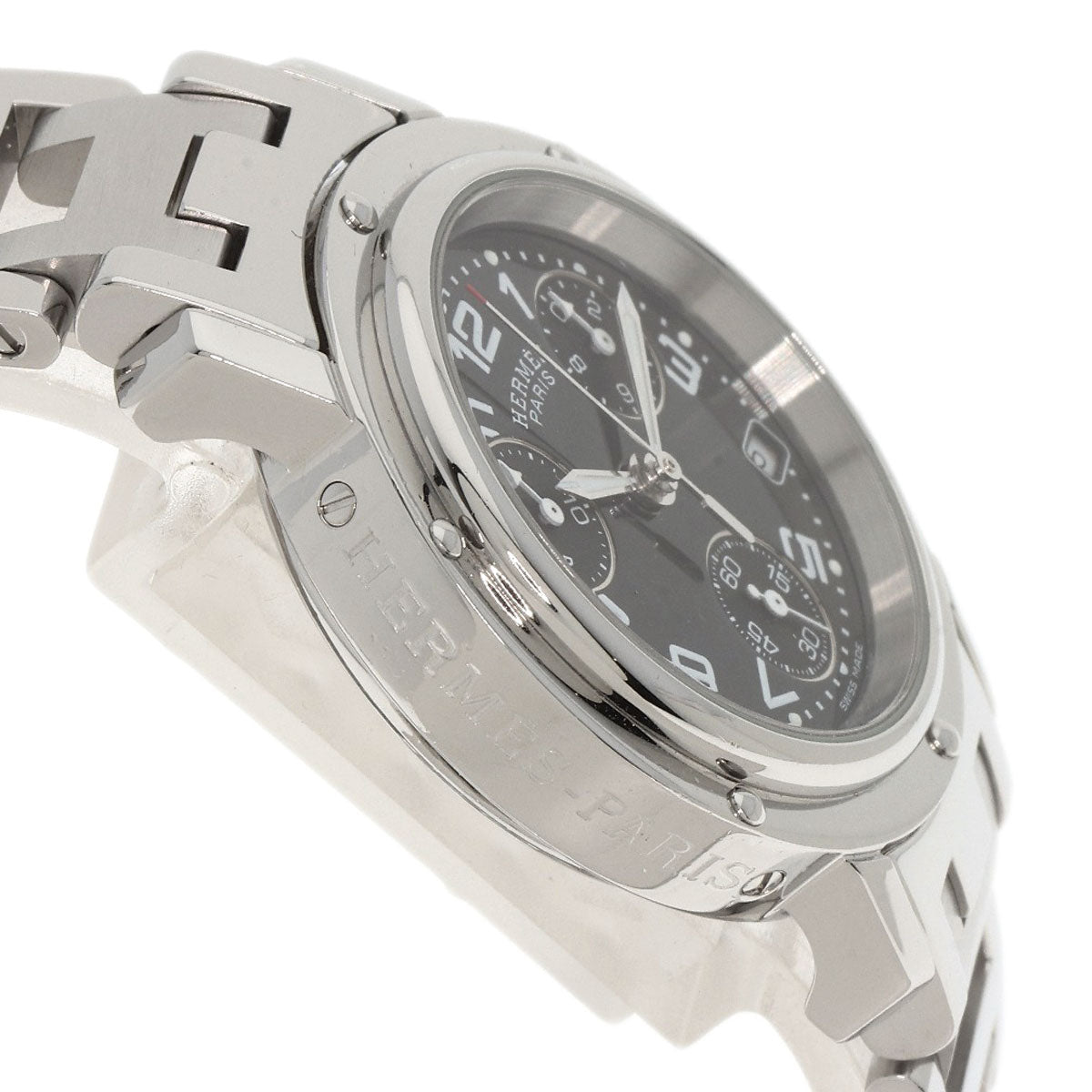 HERMES Watches Quartz CL1.310 Stainless Steel , Stainless Steel Silver Clipper Chrono black dial Women Used