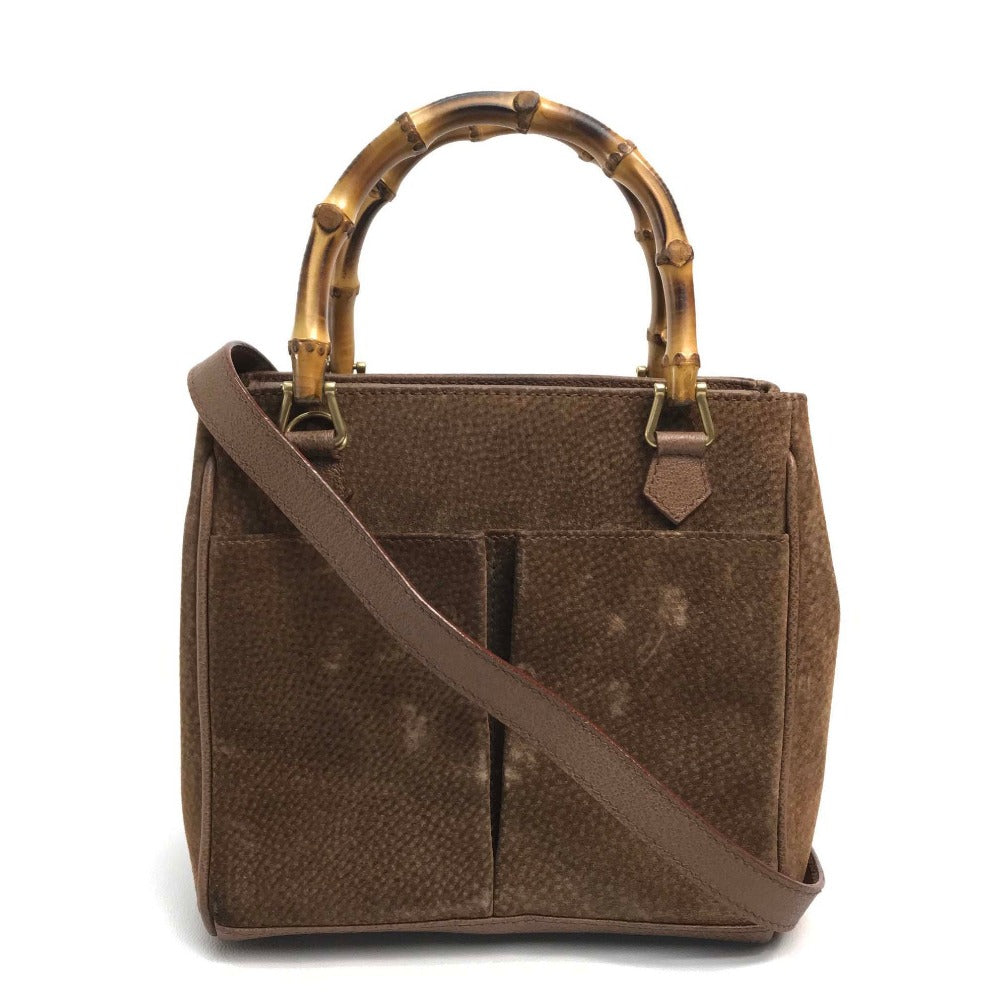 GUCCI Handbag 000123 Suede/Leather, Bamboo Brown Shoulder Bamboo handle Women Used