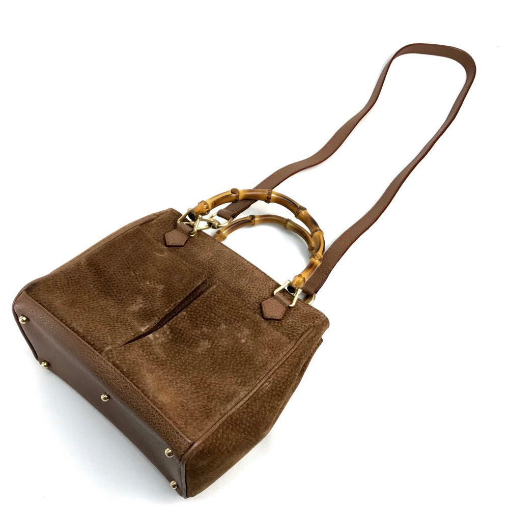 GUCCI Handbag 000123 Suede/Leather, Bamboo Brown Shoulder Bamboo handle Women Used
