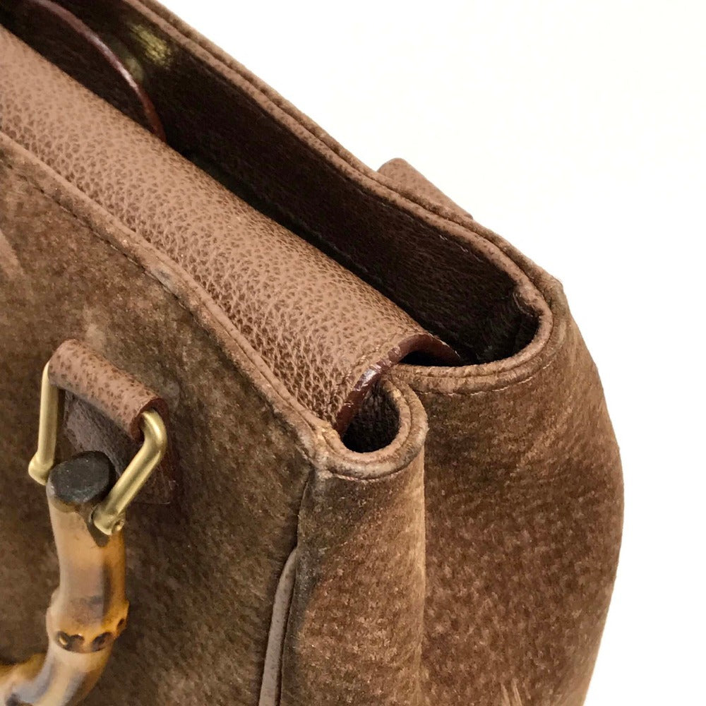 GUCCI Handbag 000123 Suede/Leather, Bamboo Brown Shoulder Bamboo handle Women Used