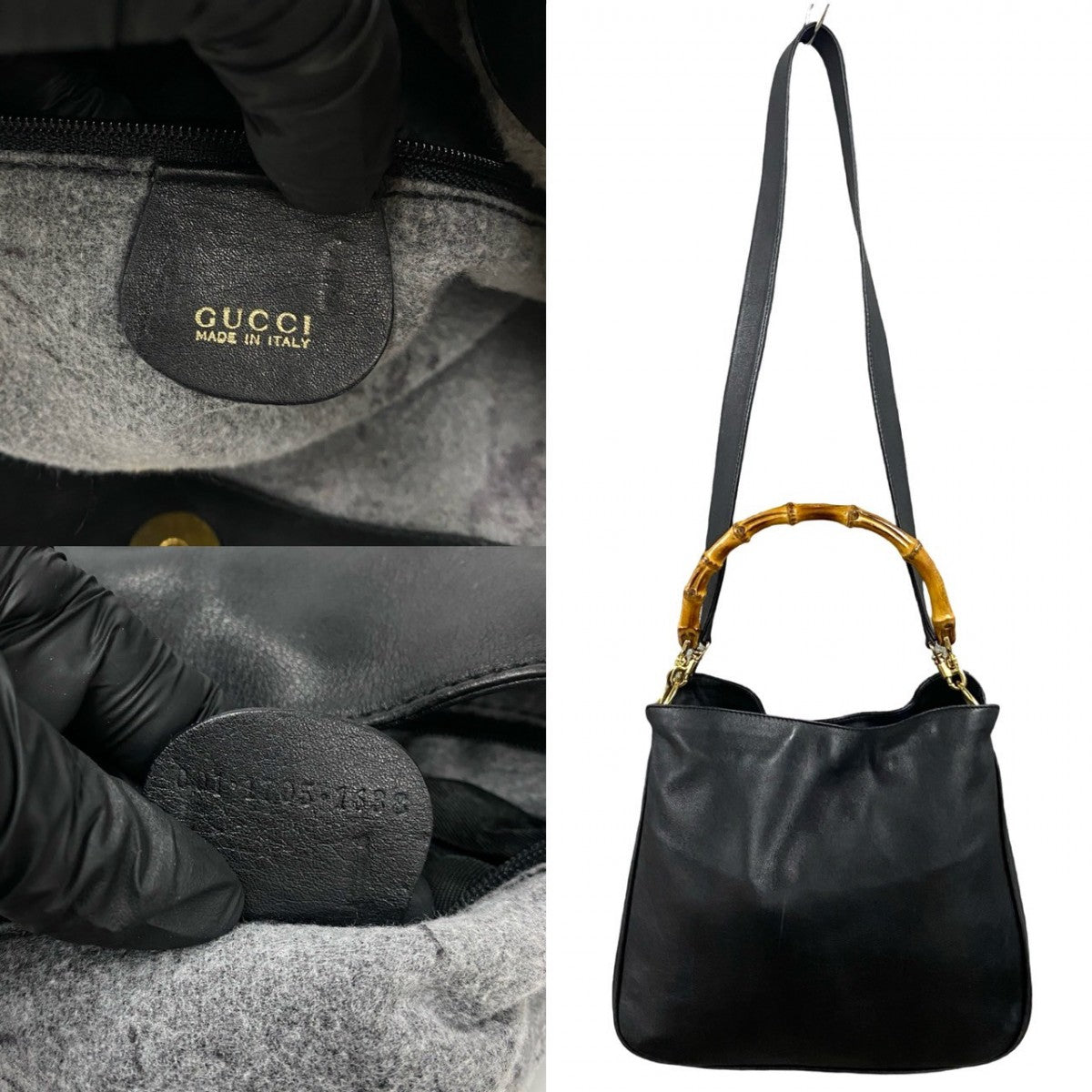 GUCCI Shoulder Bag leather black Bamboo