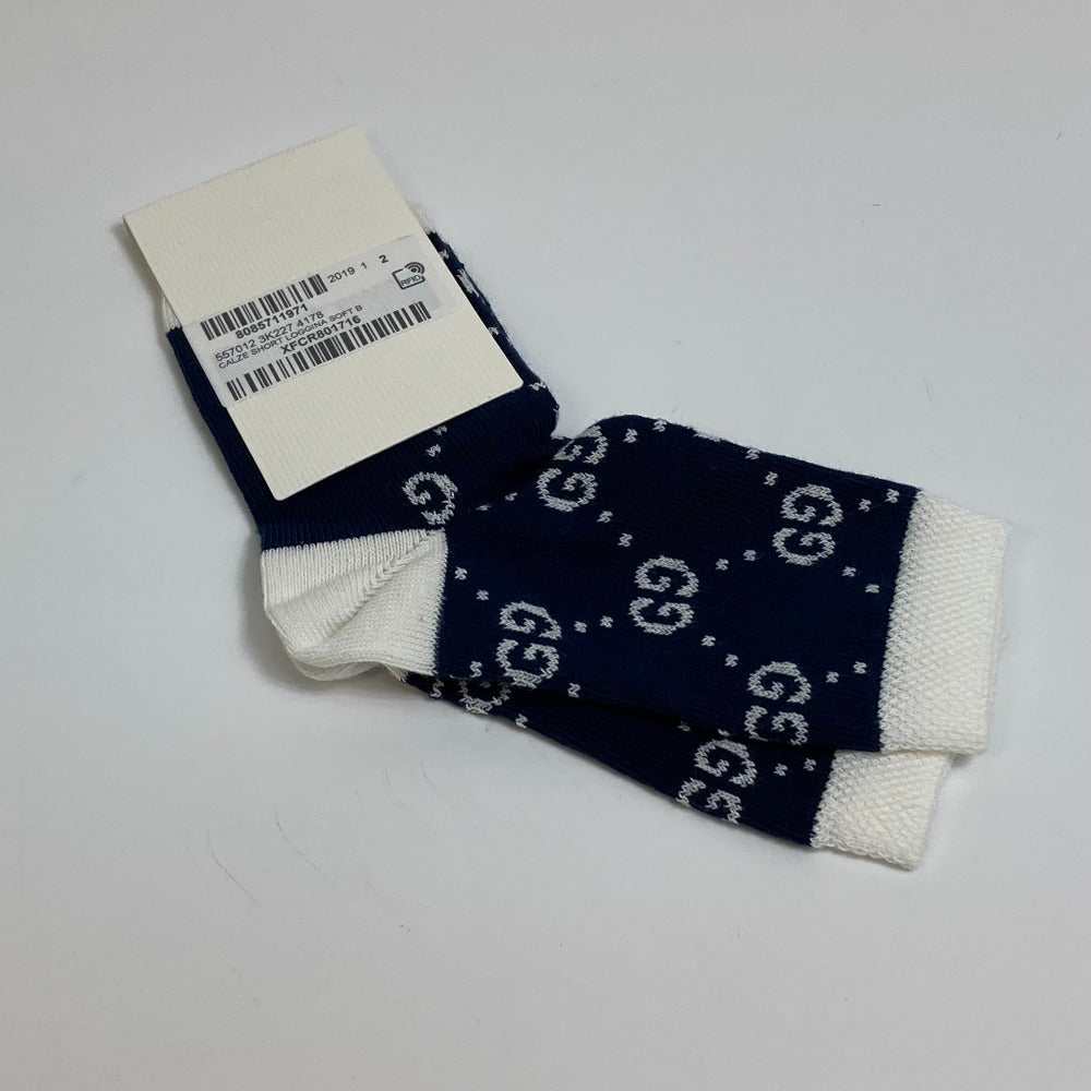 GUCCI Knit hat 418599 cotton White x navy Baby GG pattern Women M Used
