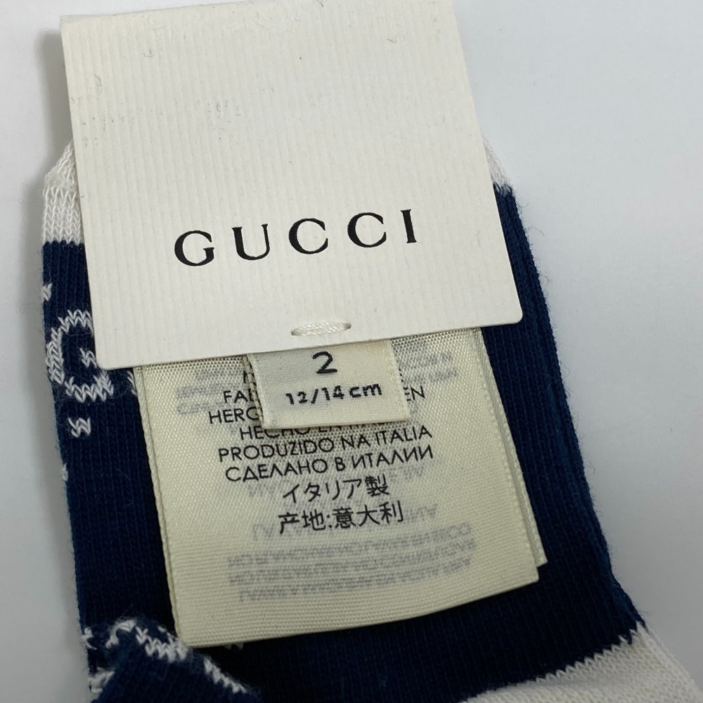 GUCCI Knit hat 418599 cotton White x navy Baby GG pattern Women M Used
