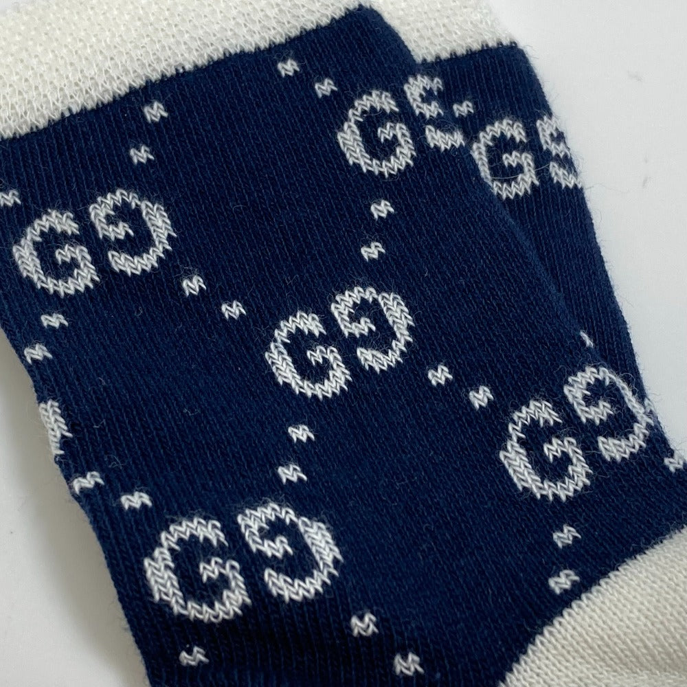 GUCCI Knit hat 418599 cotton White x navy Baby GG pattern Women M Used