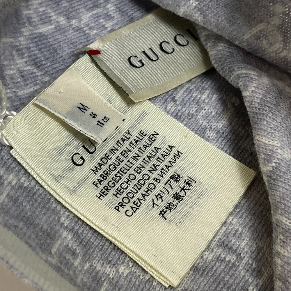 GUCCI Knit hat 418599 cotton White x navy Baby GG pattern Women M Used