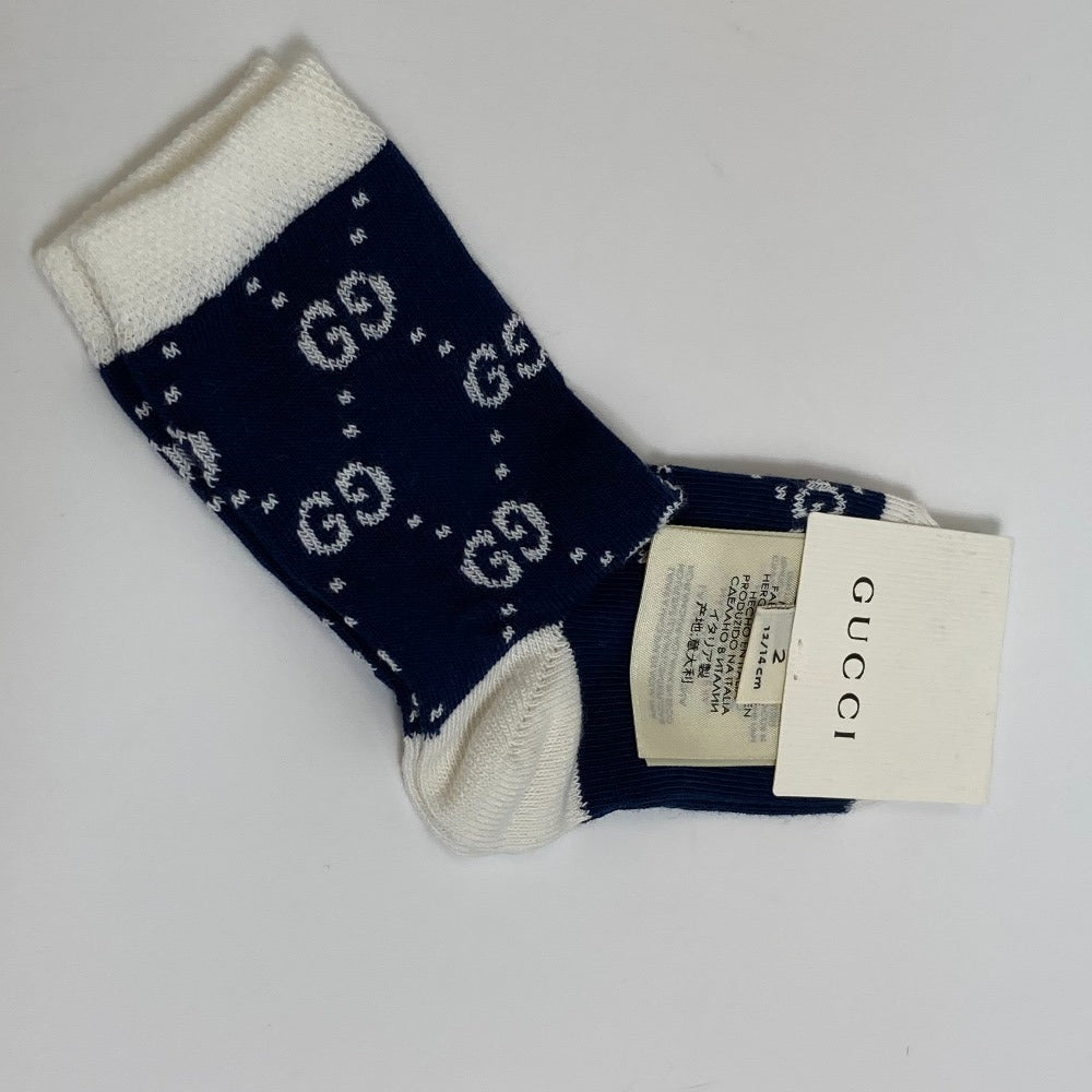 GUCCI Knit hat 418599 cotton White x navy Baby GG pattern Women M Used