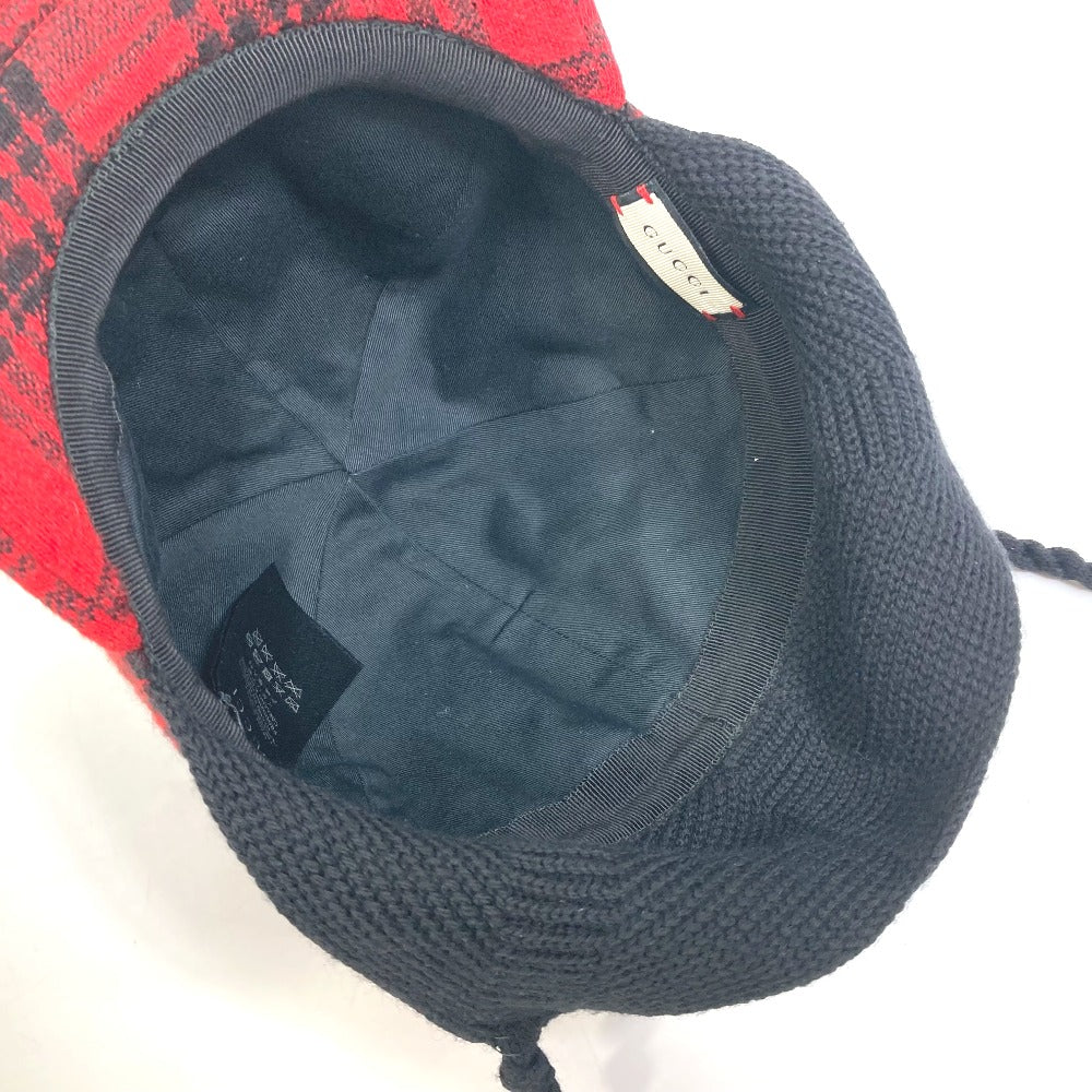 GUCCI cap 439029 Cotton, Wool, Acrylic Red Knit hat check S