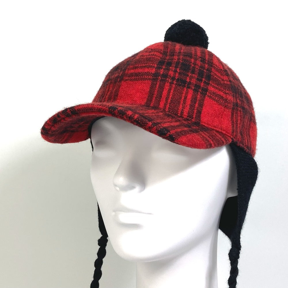GUCCI cap 439029 Cotton, Wool, Acrylic Red Knit hat check S