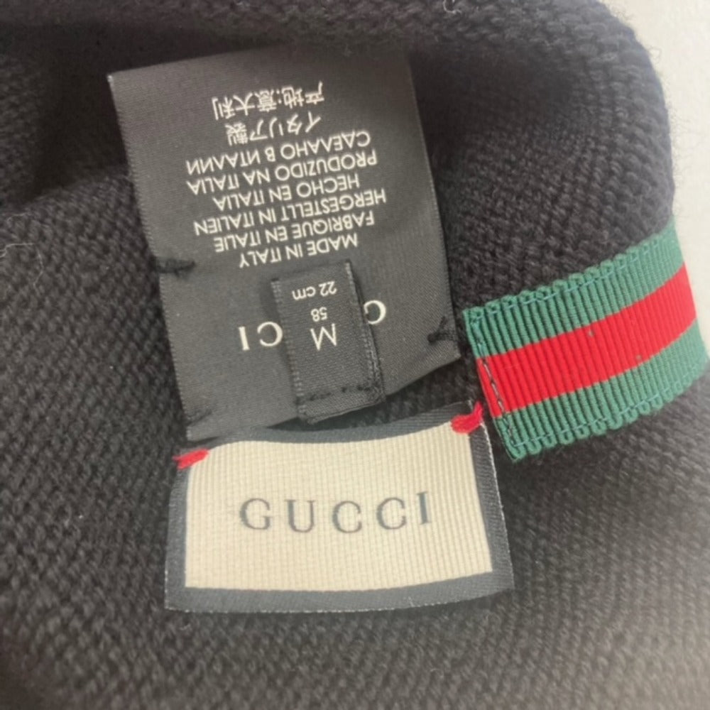 GUCCI Knit hat wool black Sherry line mens M Used