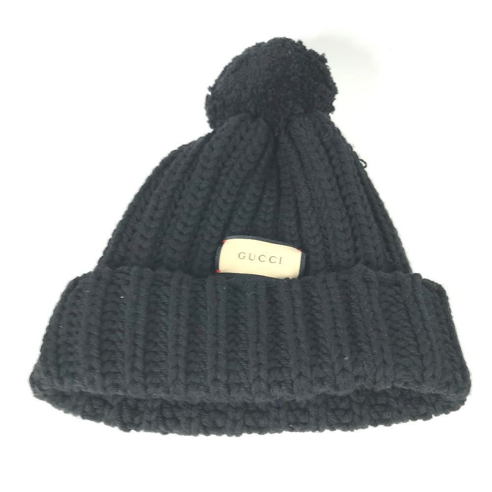 GUCCI Knit hat 652656 polyester black With pompoms logo 58