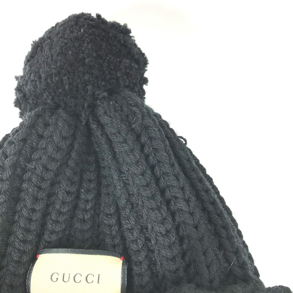 GUCCI Knit hat 652656 polyester black With pompoms logo 58