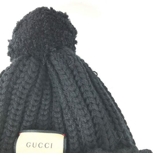 GUCCI Knit hat 652656 polyester black With pompoms logo 58