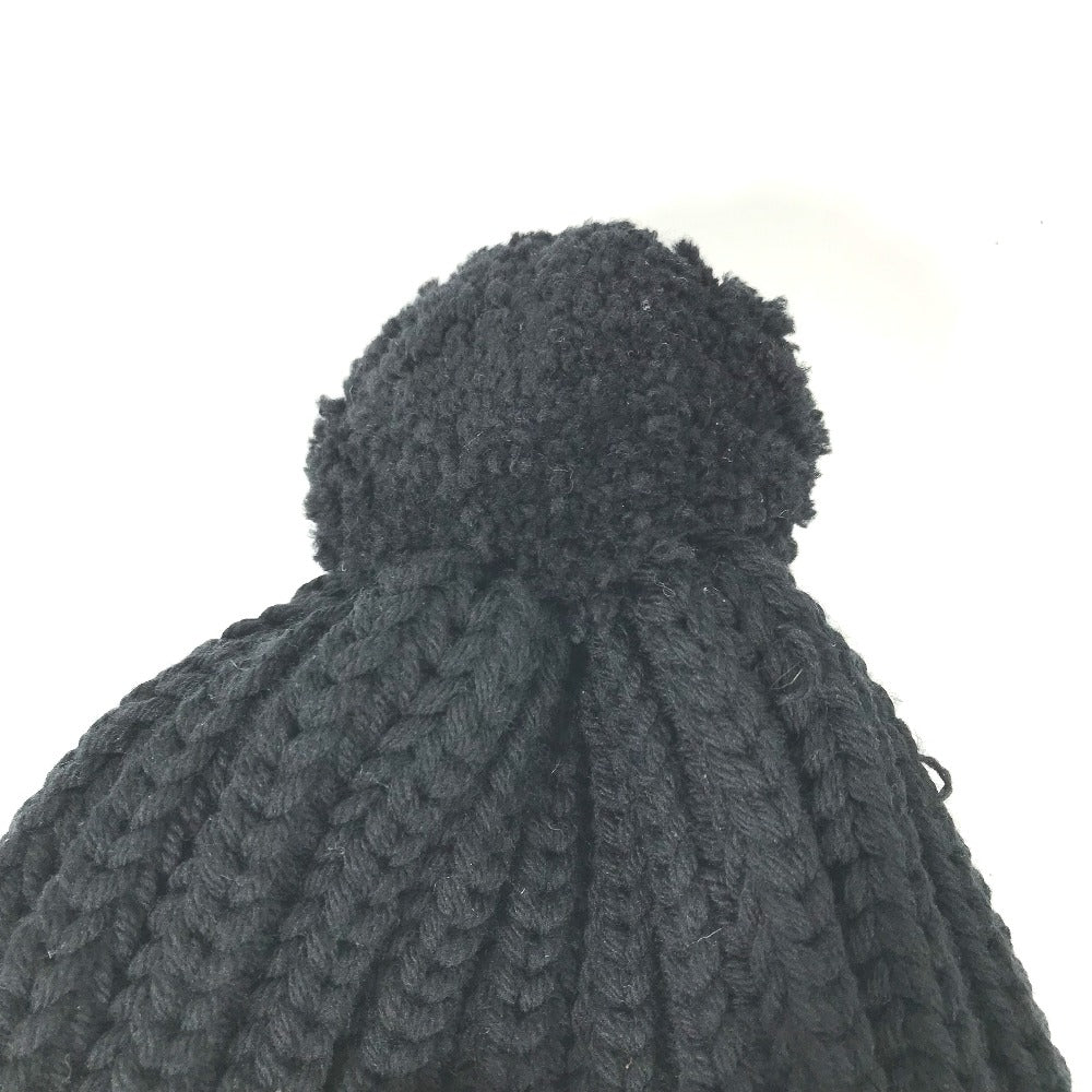 GUCCI Knit hat 652656 polyester black With pompoms logo 58
