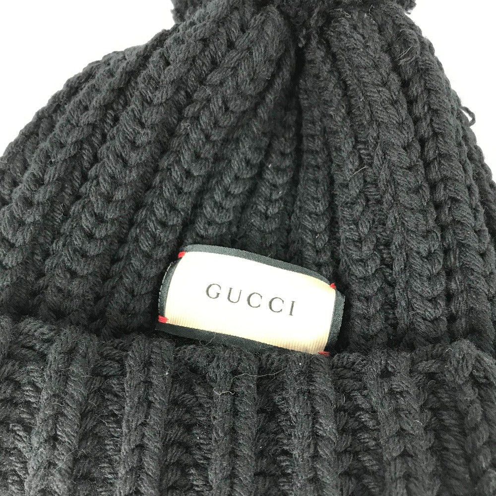 GUCCI Knit hat 652656 polyester black With pompoms logo 58