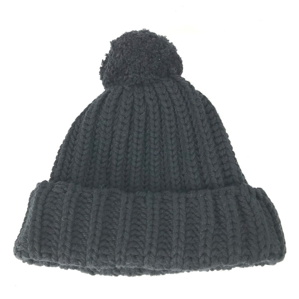 GUCCI Knit hat 652656 polyester black With pompoms logo 58
