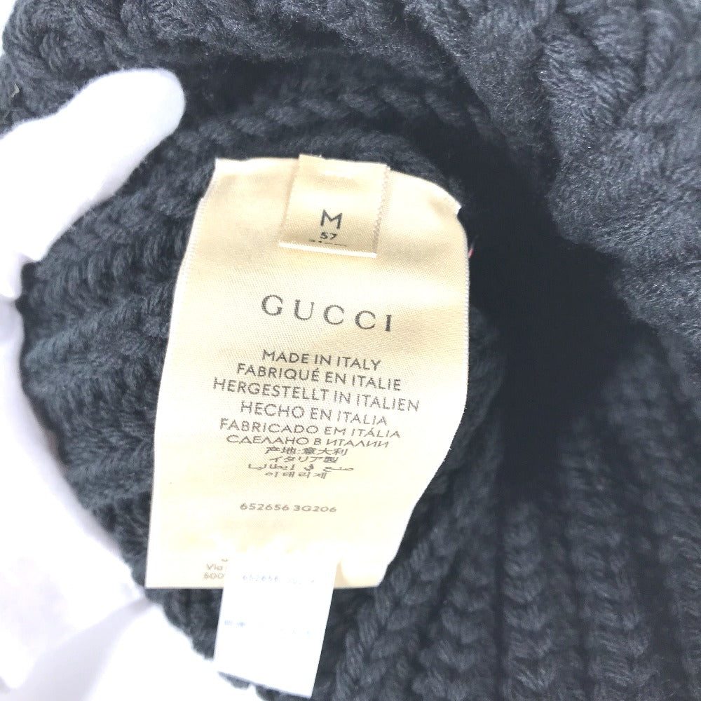 GUCCI Knit hat 652656 polyester black With pompoms logo 58