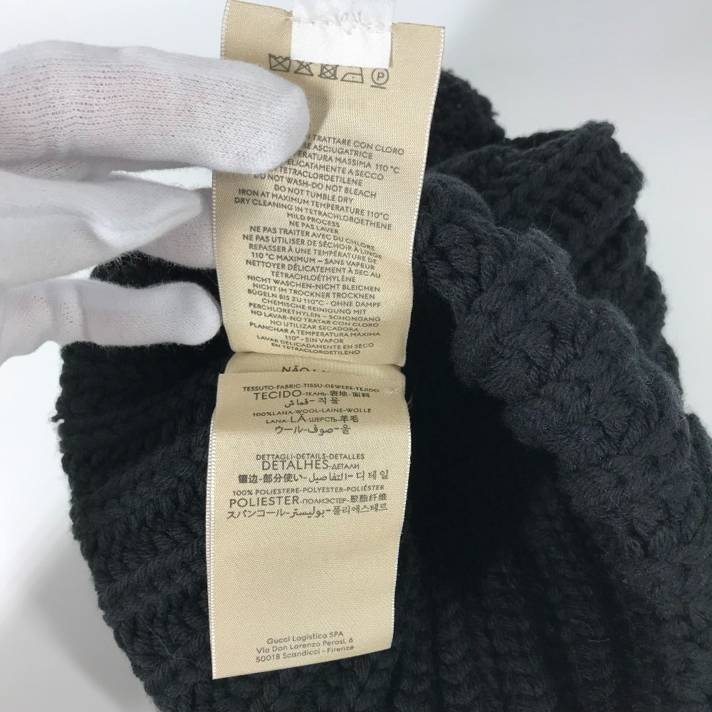 GUCCI Knit hat 652656 polyester black With pompoms logo 58
