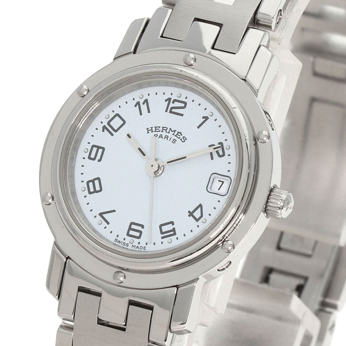 HERMES Watches Quartz CL4.210 Stainless Steel , Stainless Steel Silver Clipper white dial Women Used