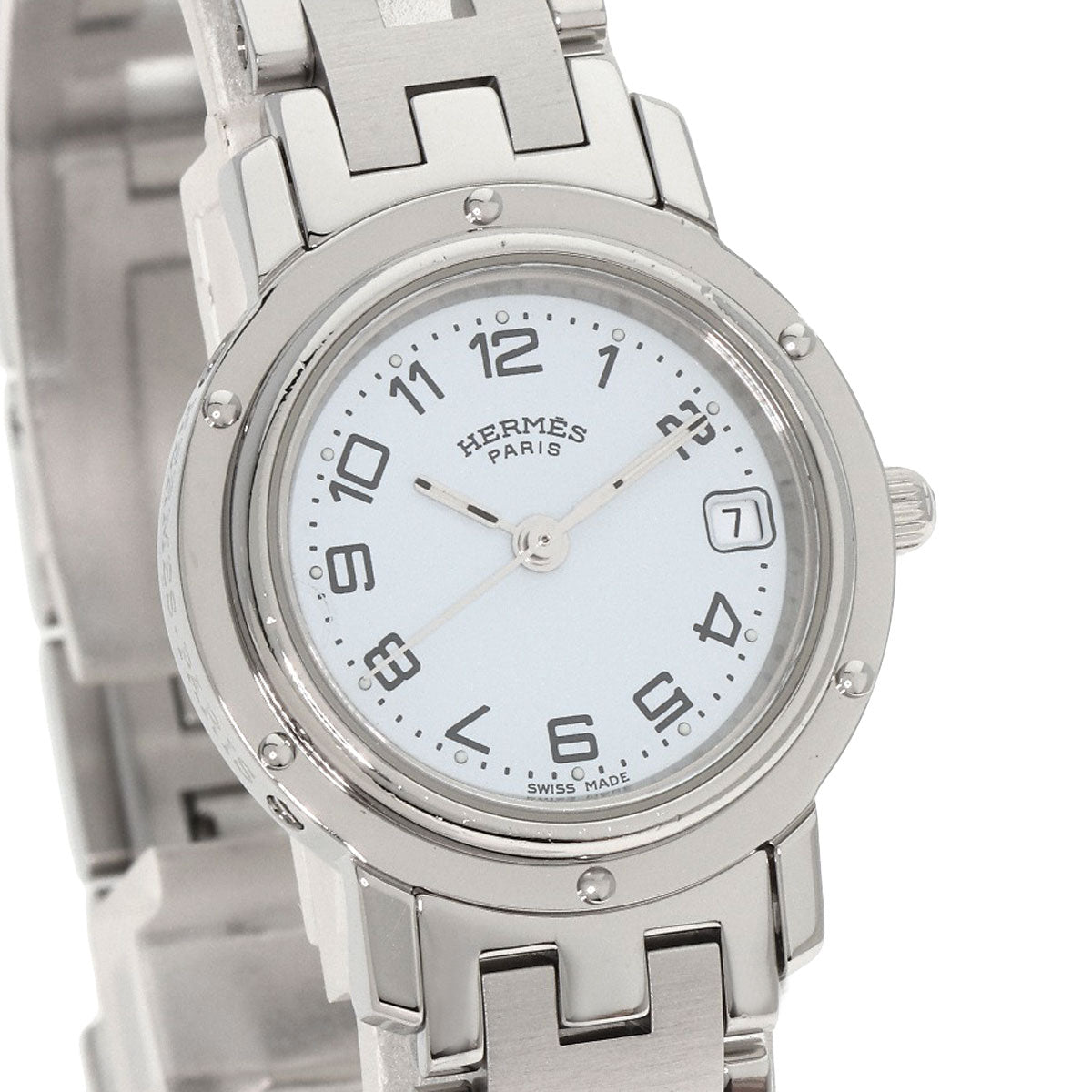 HERMES Watches Quartz CL4.210 Stainless Steel , Stainless Steel Silver Clipper white dial Women Used