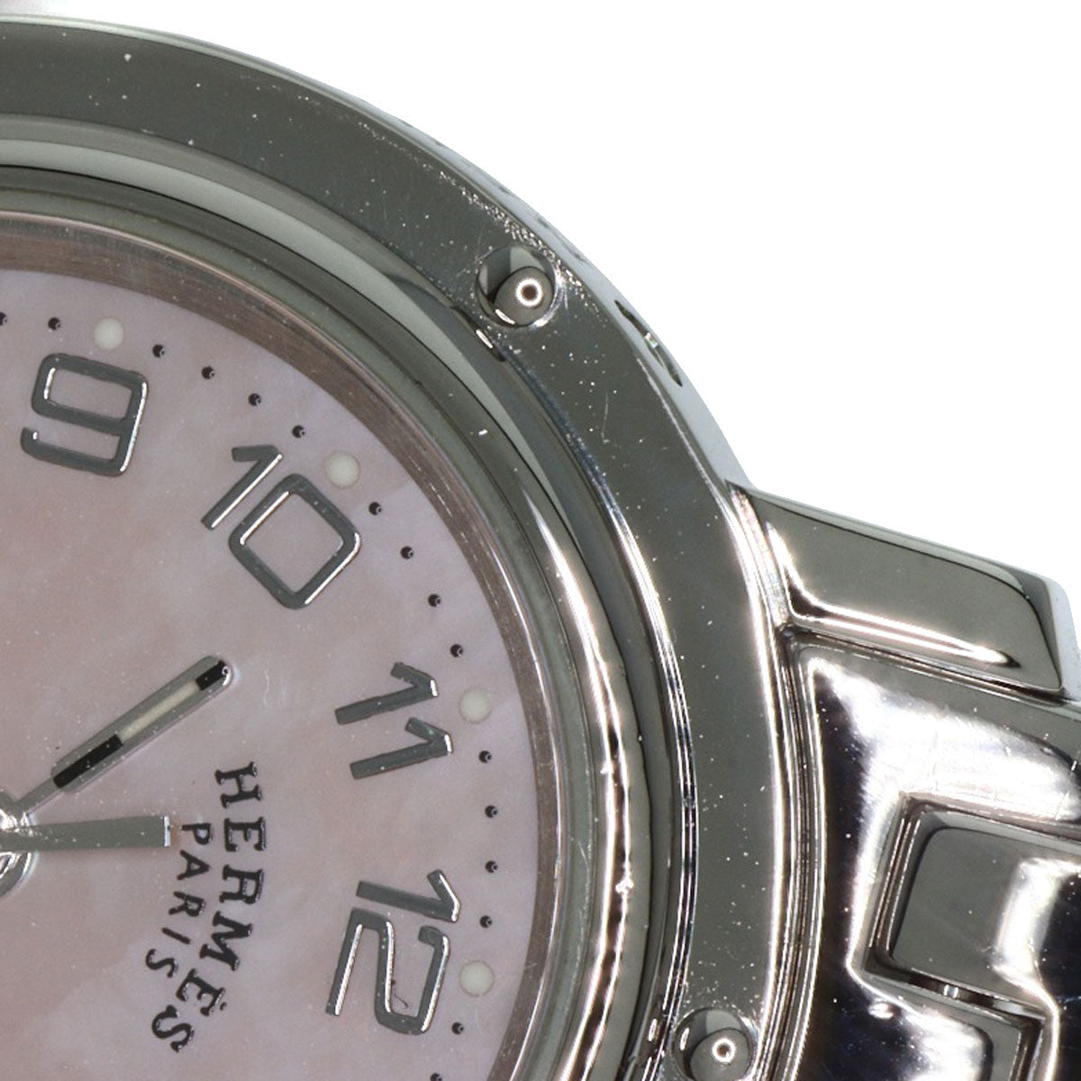 HERMES Watches Quartz CL4.210 Stainless Steel , Stainless Steel Silver Clipper Nacre new buckle Pink shell dial Women Used