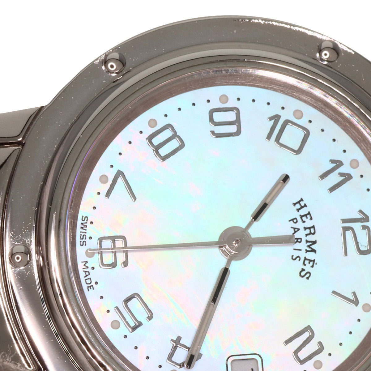 HERMES Watches Quartz CL4.210 Stainless Steel , Stainless Steel Silver Clipper Nacre new buckle Pink shell dial Women Used