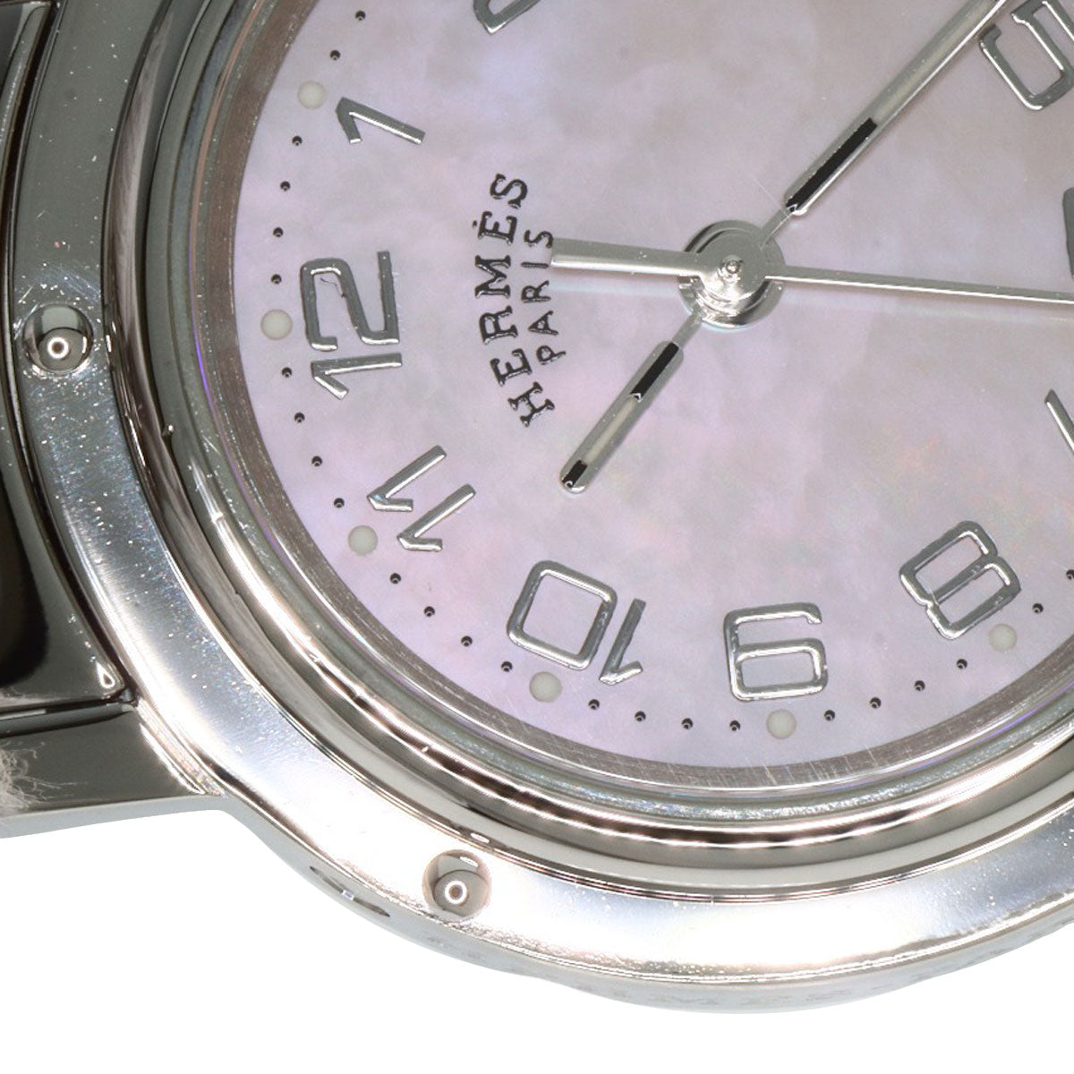 HERMES Watches Quartz CL4.210 Stainless Steel , Stainless Steel Silver Clipper Nacre new buckle Pink shell dial Women Used