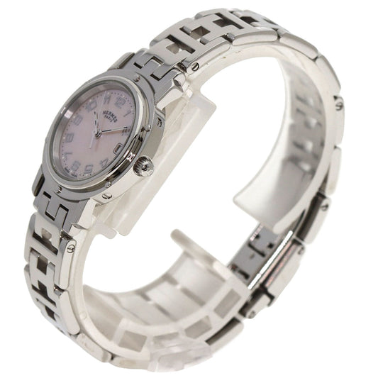 HERMES Watches Quartz CL4.210 Stainless Steel , Stainless Steel Silver Clipper Nacre new buckle Pink shell dial Women Used